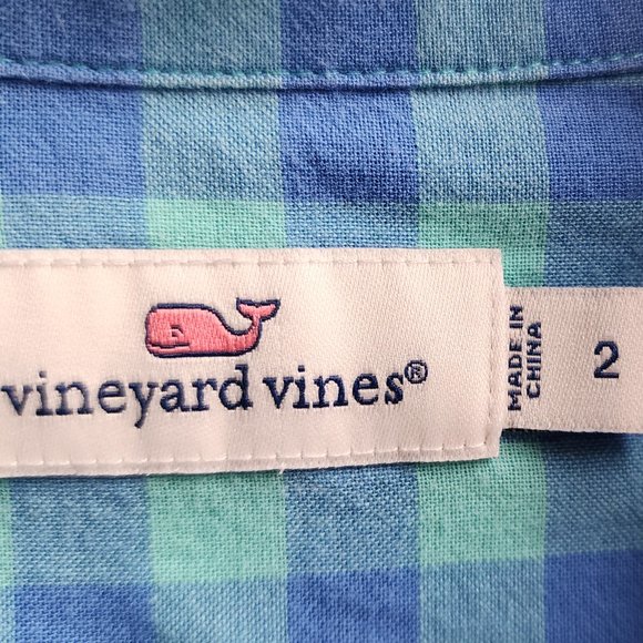 Vineyard Vines Blue Checked Half-Button Down Blouse Size 2 - Picture 6 of 12
